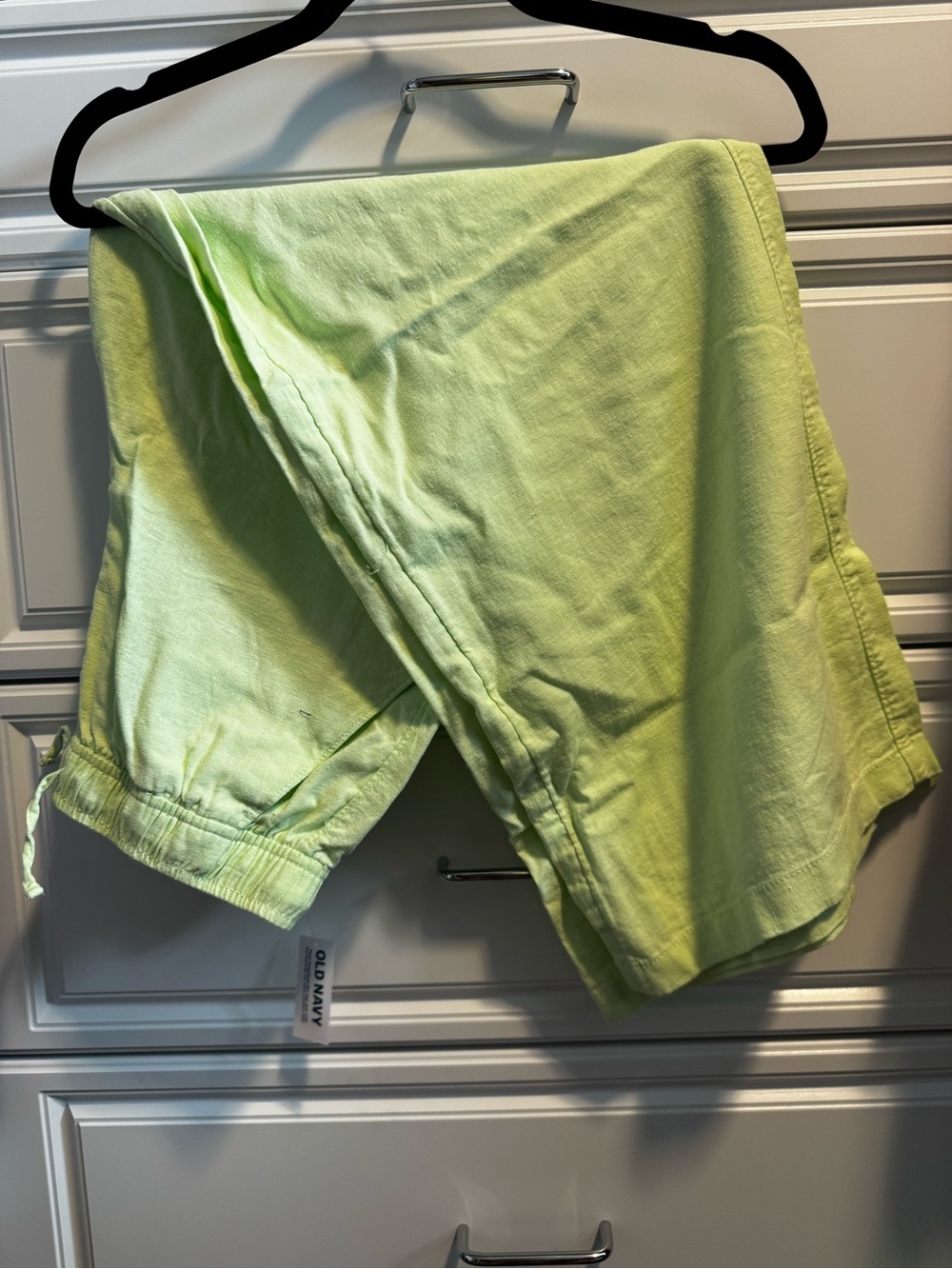 Old Navy Light Lime Green Drawstring Linen-Blend Pants